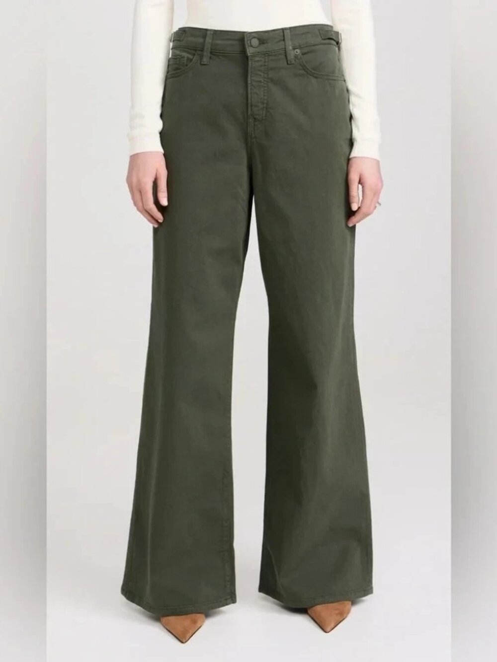 Good American Good Waist Palazzo Jeans Women's 10/30 Olive Green Fern High Rise